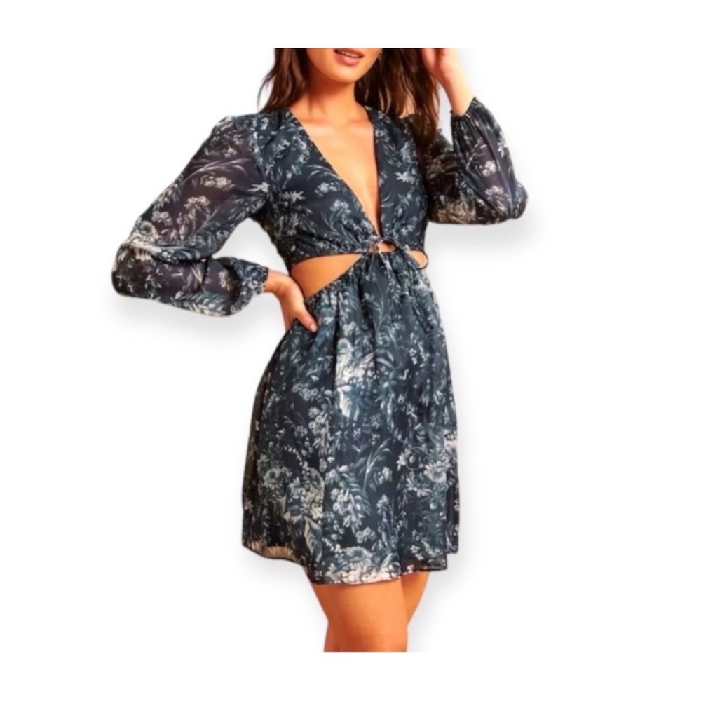Abercrombie & Fitch Mini Dress Women Small‎ Teal Floral Cutout Open Back Chiffon